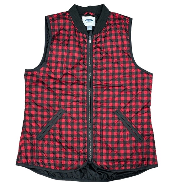 Women's Old Navy Medium 8 - 10 Vest Quilted Jacket Coat Red Black Buffalo NWOT - Picture 3 of 8